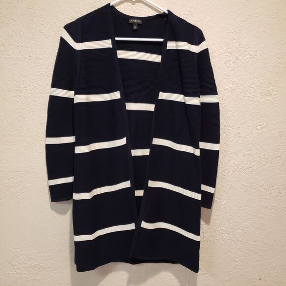 TALBOTS ~ Open-Front Modern Ottoman Cardigan in Navy w/White Stripe Sz Sp - Picture 2 of 10